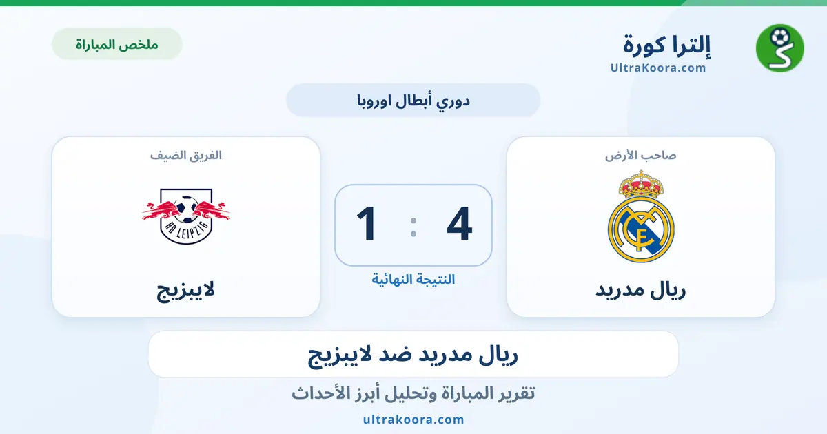 ملخص وتحليل مباراة ريال مدريد ولايبزيج