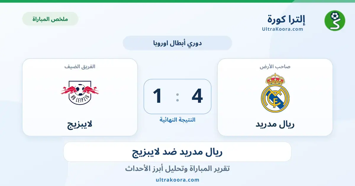 ملخص وتحليل مباراة ريال مدريد ولايبزيج